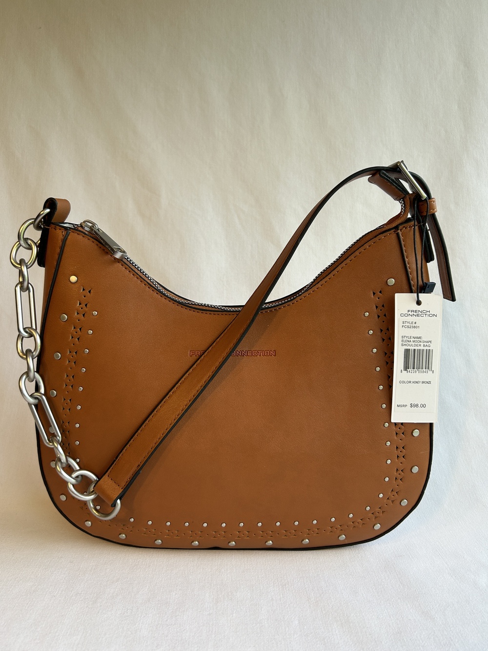 French Connection Shoulder Bag Womens Honey Bronze Elena Moon Shape Studded New